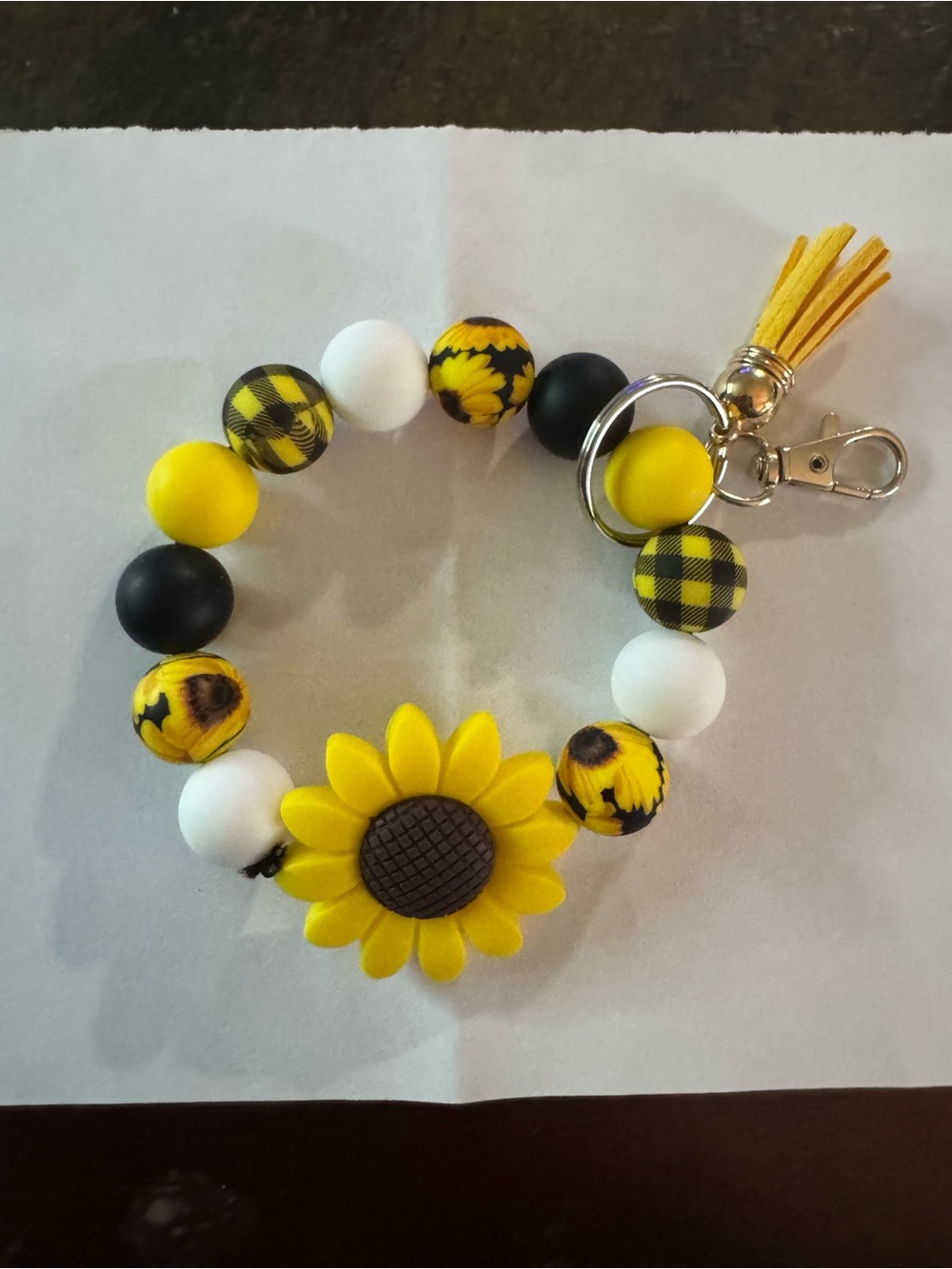 Sunflower Beaded Keyring Bracelet - Yellow